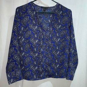 Banana Republic blouse Sz XSP paisley pintucks split neck long sleeve